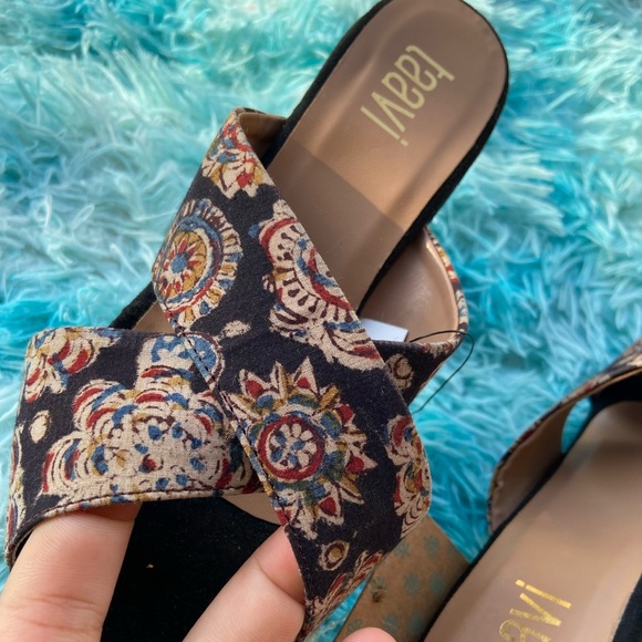 Taavi Black & Beige Ethnic Printed Open Tie Wedges - Picture 11 of 13